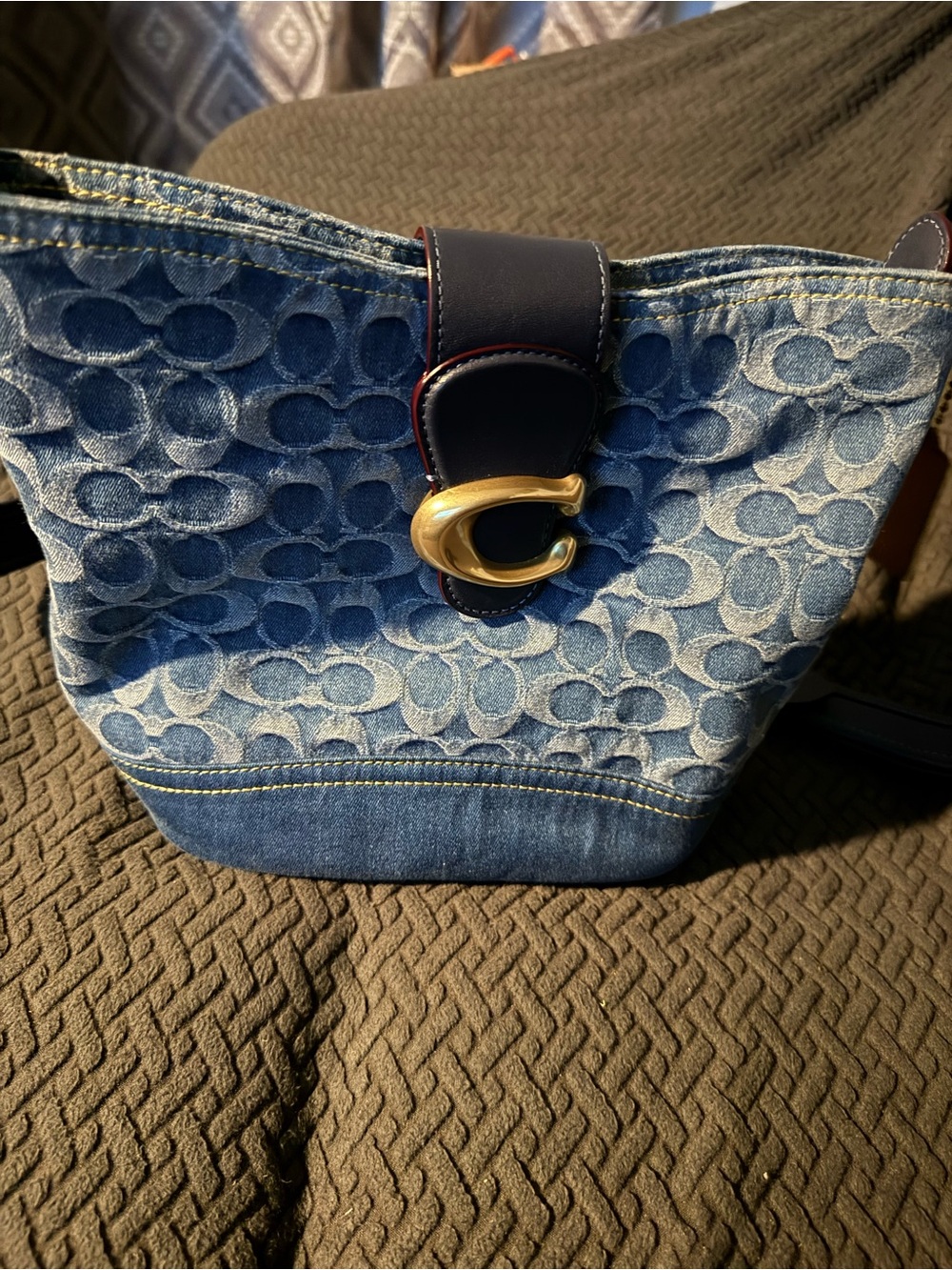 Coach Denim bucket crossbody with Gold Accent